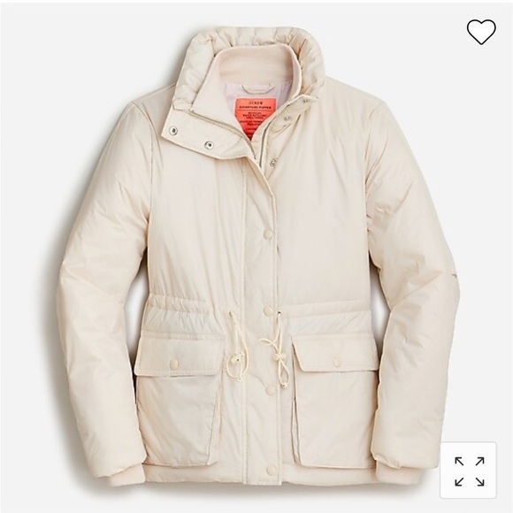 NWT! J. Crew Lightweight cinched-waist Signature Puffer Jacket - Color: Bone - Picture 1 of 11